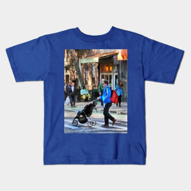 Manhattan NY - Daddy Pushing Stroller Greenwich Village Kids T-Shirt by SusanSavad